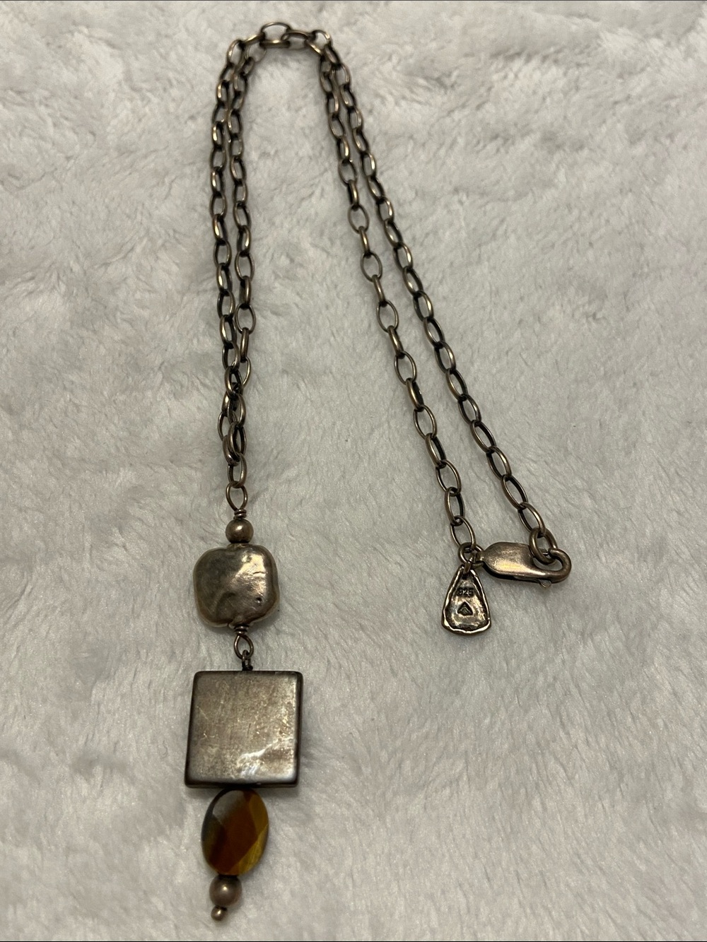 Silpada sterling silver 925 mother of pearl tigerseye necklace